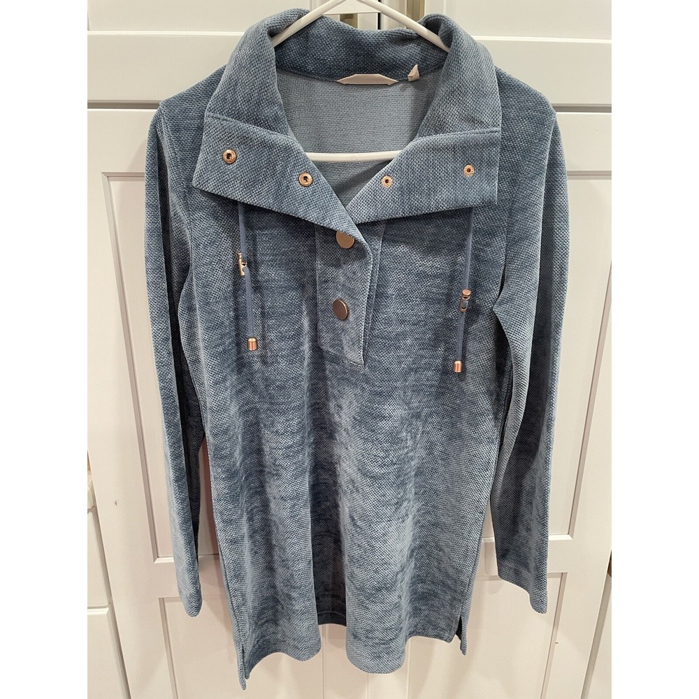 Soft Surroundings St Germain Pullover Tunic Top Sz S Blue Chenille Sweater AK104